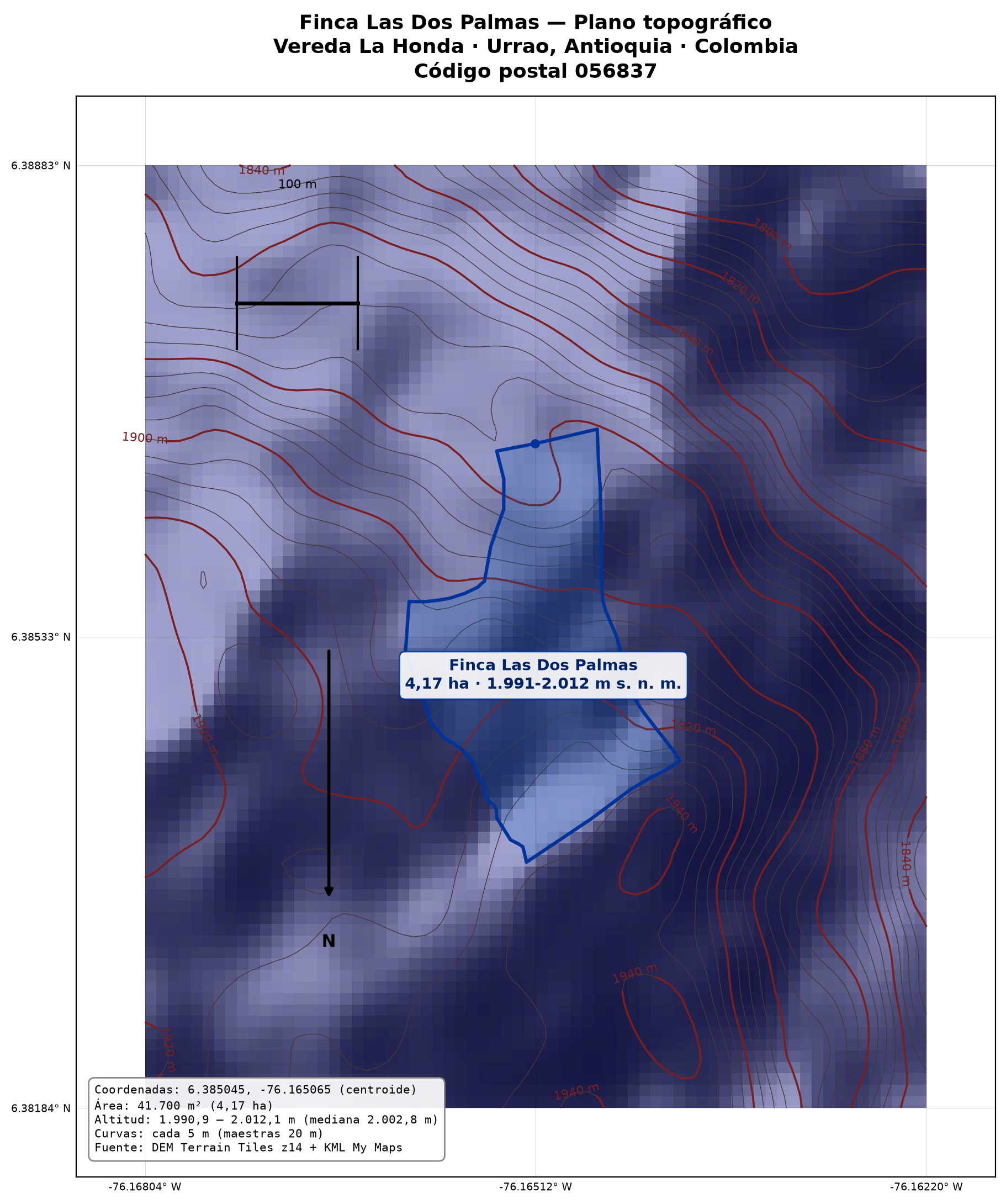 Plano topográfico profesional de la Finca Las Dos Palmas